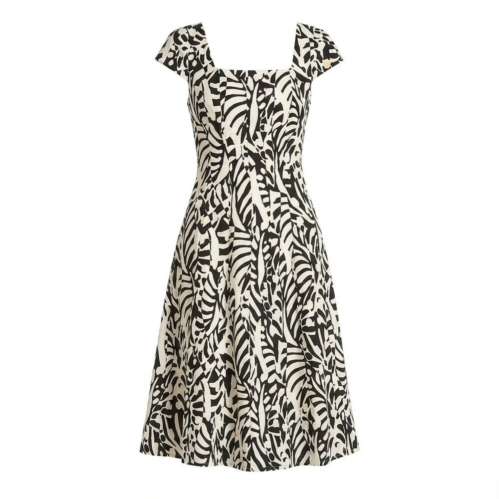 Bagatelle Printed Square Neck Seamed Flare Midi Dress